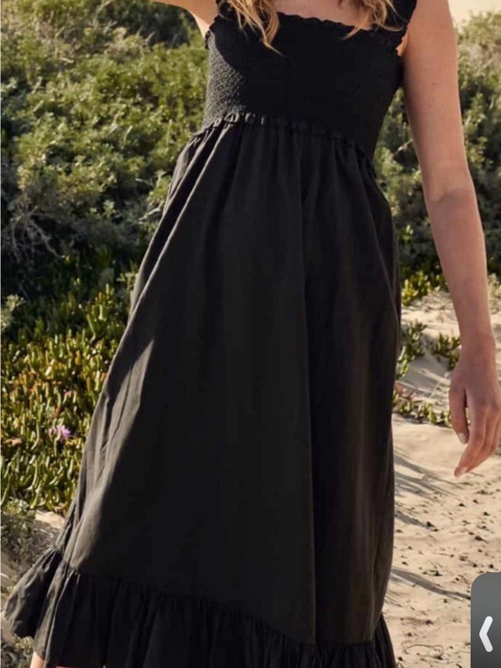 Rails Black Rumi Smocked  Bodice MIDI organic cotton  Dress with Ruffle Hem M